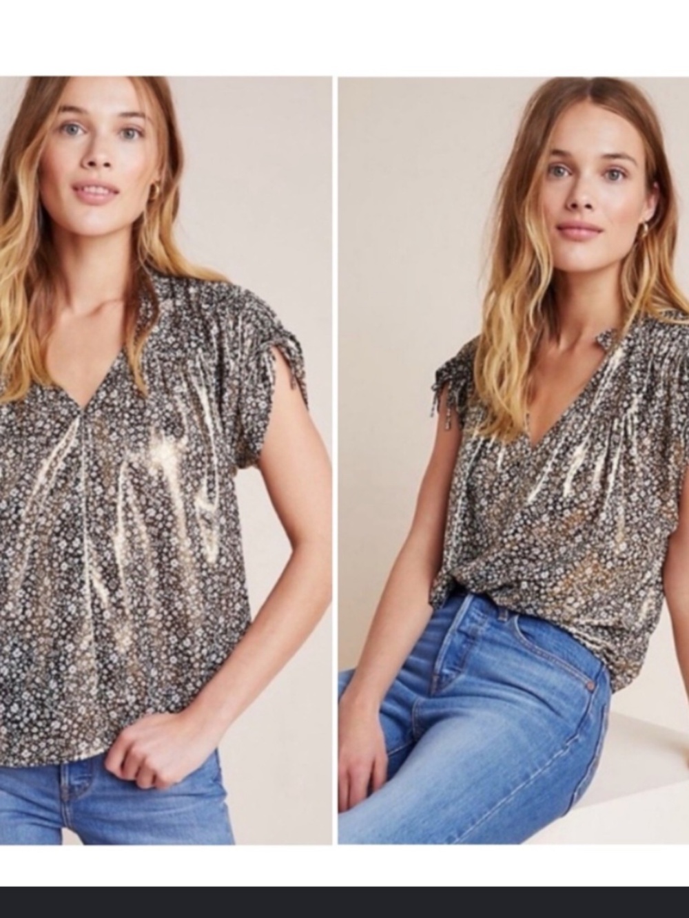 Anthropologie Shimmer Floral Blouse